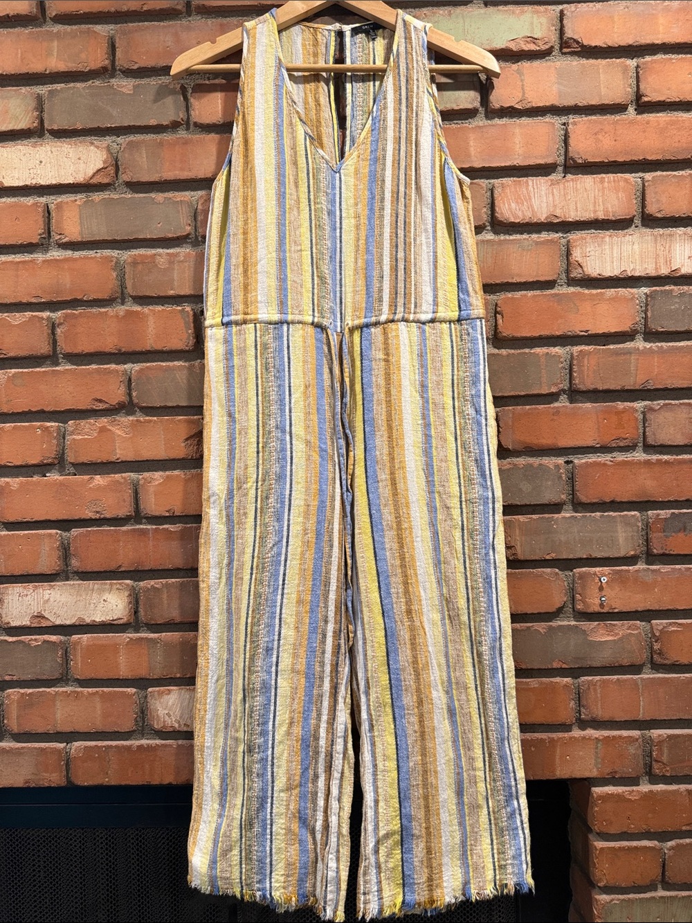Drew- linen blend Striped Yellow & Blue Sleeveless Jumpsuit